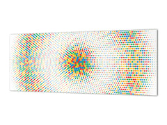 Wide-format glass kitchen panel with and w/o stainless steel metal back-coating: Mixed circles pop art