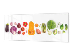 Wide-format glass kitchen panel with and w/o stainless steel metal back-coating: Creative veggie set