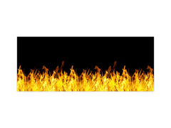 Wide-format glass kitchen panel with and w/o stainless steel metal back-coating: Fire flames