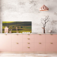 Wide-format glass kitchen panel with and w/o stainless steel metal back-coating: Rolling Spring