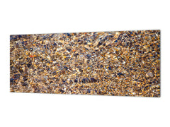 Glass kitchen panel with and w/o stainless steel back-coating: Pebbles in water