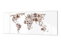Glass kitchen panel with and w/o stainless steel back-coating: World coffee map
