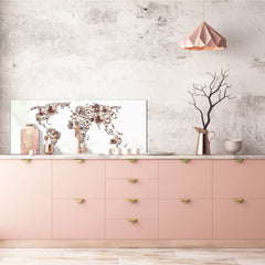 Glass kitchen panel with and w/o stainless steel back-coating: World coffee map