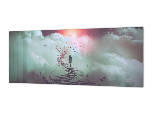 Glass kitchen panel with and w/o stainless steel back-coating: Stairway to heaven