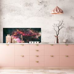 Glass kitchen panel with and w/o stainless steel back-coating: Star burst motion