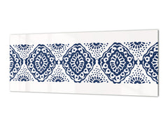 Glass kitchen panel with and w/o stainless steel back-coating: Shibori and chevron