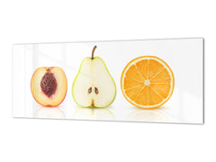 Glass kitchen panel with and w/o stainless steel back-coating: Half fruits