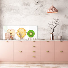 Glass kitchen panel with and w/o stainless steel back-coating: Half fruits 2