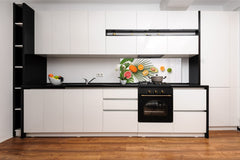 Glass backsplash w/ and w/o metal sheet backing with magnetic properties: Crreative Tropical mix