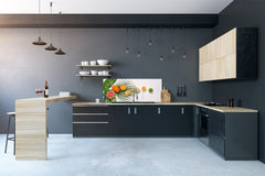 Glass backsplash w/ and w/o metal sheet backing with magnetic properties: Crreative Tropical mix