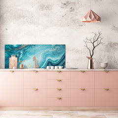 Glass backsplash w/ and w/o metal sheet backing with magnetic properties: Ocean briefing art 2