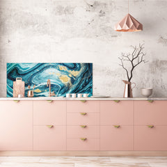 Glass backsplash w/ and w/o metal sheet backing with magnetic properties: Ocean briefing art 3