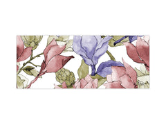 Glass backsplash w/ and w/o metal sheet backing with magnetic properties: Wildflower magnolia Aquarelle