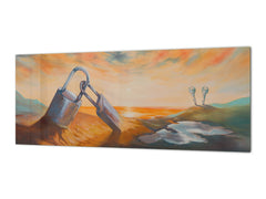 Glass backsplash w/ and w/o metal sheet backing with magnetic properties: Surrealistic Valentines Day