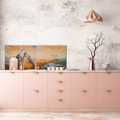 Glass backsplash w/ and w/o metal sheet backing with magnetic properties: Surrealistic Valentines Day