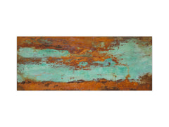 Glass backsplash w/ and w/o metal sheet backing with magnetic properties: Oxidated copper