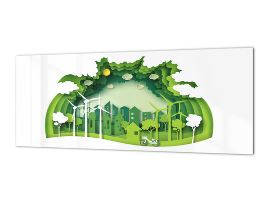 Glass backsplash w/ and w/o metal sheet backing with magnetic properties: 3D paper ecology