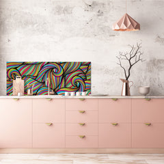Large format horizontal backsplash - magnetic and non magnetic tempered glass: Wavy curled pattern