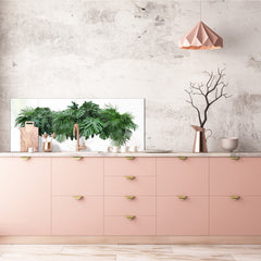 Large format horizontal backsplash - magnetic and non magnetic tempered glass: Tropical leaves