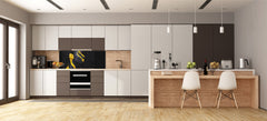 Glass splashback with metal backing - Kitchen glass panel: Black and Yellow makeup