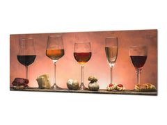 Glass splashback with metal backing - Kitchen glass panel: Wines and food