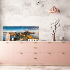 Glass splashback with metal backing - Kitchen glass panel: Padar Island