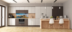 Glass splashback with metal backing - Kitchen glass panel: Padar Island