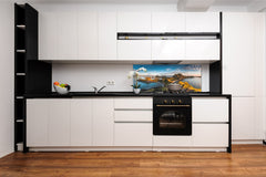 Glass splashback with metal backing - Kitchen glass panel: Padar Island