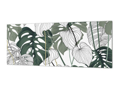 Glass splashback with metal backing - Kitchen glass panel: Philodendron vintage