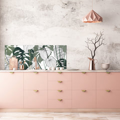 Glass splashback with metal backing - Kitchen glass panel: Philodendron vintage