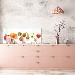 Stunning glass wall art - Wide format backsplash with magnetic properties: Fruits flat lay