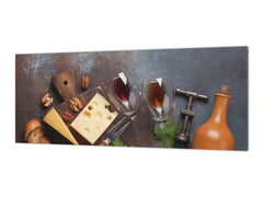 Stunning glass wall art - Wide format backsplash with magnetic properties: Wine, nuts and cheese
