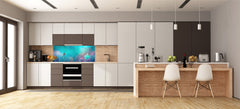 Wide-format tempered glass kitchen wall panel with metal backing - and without: Butterfly in the moon