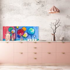 Wide-format tempered glass kitchen wall panel with metal backing - and without: Paisaje impresionista a mano