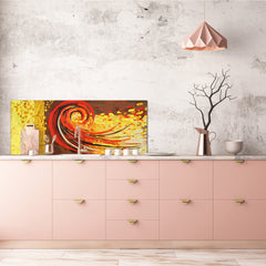 Wide-format tempered glass kitchen wall panel with metal backing - and without: Color whirls