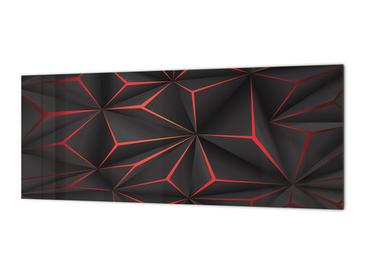 Wide-format tempered glass kitchen wall panel with metal backing - and without: Futuristic multicorner