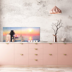 Toughened printed glass backsplash - Wideformat steel coated wall glass splashback: Zen Concept - Spa water lilly