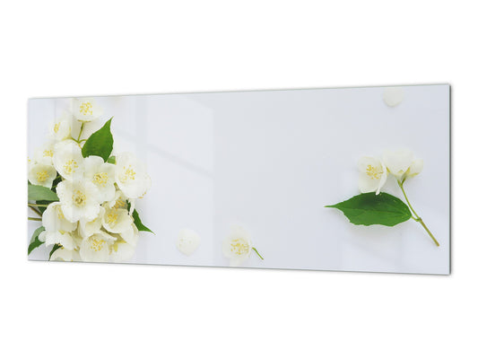 Toughened printed glass backsplash - Wideformat steel coated wall glass splashback: Jasmine flowers f