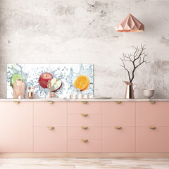 Toughened printed glass backsplash - Wideformat steel coated wall glass splashback: 3D Water splash Fruits 2