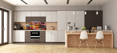 Stunning glass wall art - Wide format backsplash with magnetic properties: Colorful abstract art