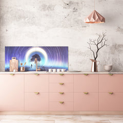 Atemberaubende Glaswandkunst – Breitformatige Rückwand mit magnetischen Eigenschaften: Magischer Lichtbaum