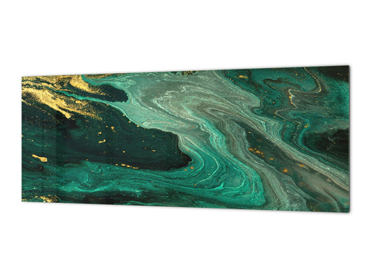 Stunning glass wall art - Wide format backsplash with magnetic properties: Green Swirl