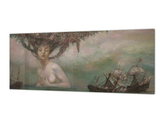 Stunning glass wall art - Wide format backsplash with magnetic properties: Water goddess