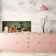 Stunning glass wall art - Wide format backsplash with magnetic properties: Still life with red peppers