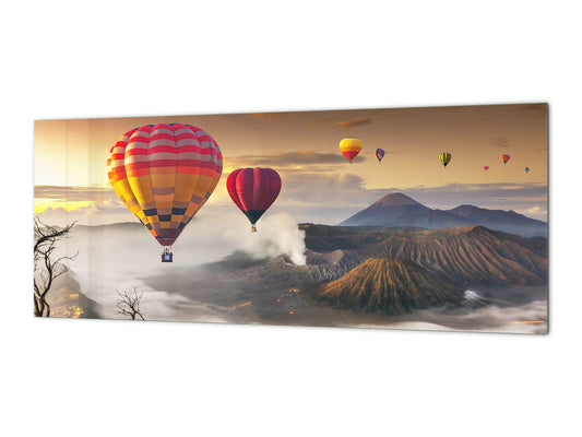Stunning glass wall art - Wide format backsplash with magnetic properties: Air balloons Mount Bromo