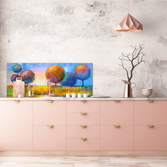 Wide format Wall panel with magnetic and non-magnetic metal sheet backing: Trees on the river bank