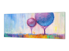 Tempered Glass magnetic and non magnetic splashback in wide-format: Landscape ornamental trees