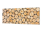 Tempered Glass magnetic and non magnetic splashback in wide-format: Wood log pile