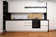 Tempered Glass magnetic and non magnetic splashback in wide-format: Wood log pile