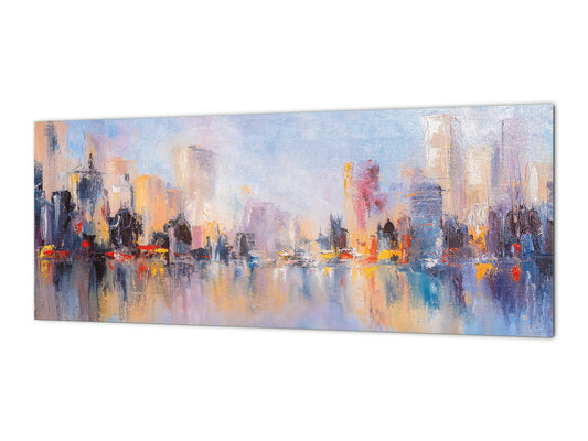 Tempered Glass magnetic and non magnetic splashback in wide-format: City landscape in water